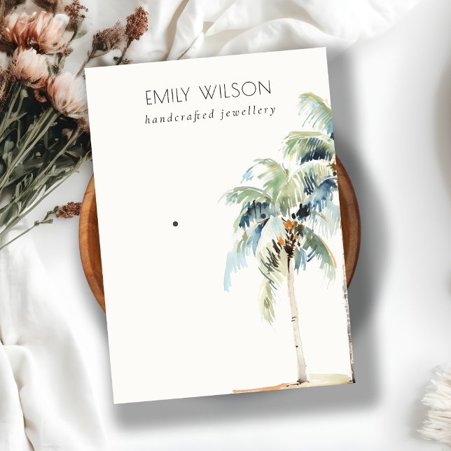 Chic Tropical Coastal Palm Tree Earring Display Business Card (Creator Uploaded)