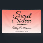 Chic Tropical Coral Ombre Sweet 16 16th Birthday Banner<br><div class="desc">A chic tropical coral ombre design Sweet 16 birthday party banner. The bright coral fades onto a white background. The text "Sweet Sixteen" in black is set in modern script. Elegant 16th birthday party banner for a glamourous Sweet Sixteen, perfect for her, the fashionista who loves modern pattern, luxury and...</div>