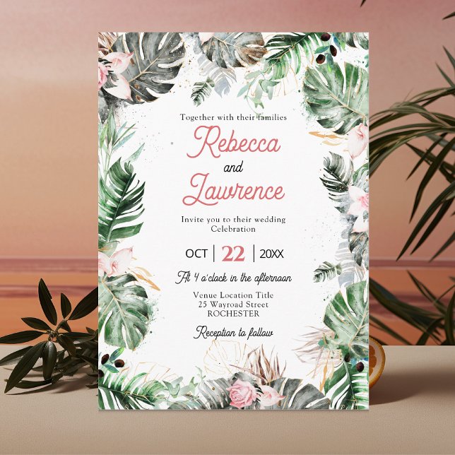 Chic tropical floral greenery wedding invitation (Creator Uploaded)