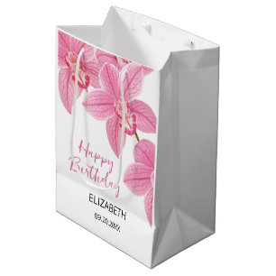 Chic Tropical Floral Pink Orchid Birthday Medium Gift Bag