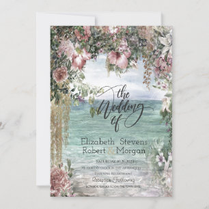 Chic Tropical Flowers Ocean Wedding Invitation