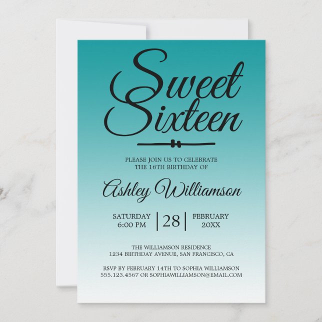 Chic Tropical Green Ombre Sweet 16 16th Birthday Invitation (Front)