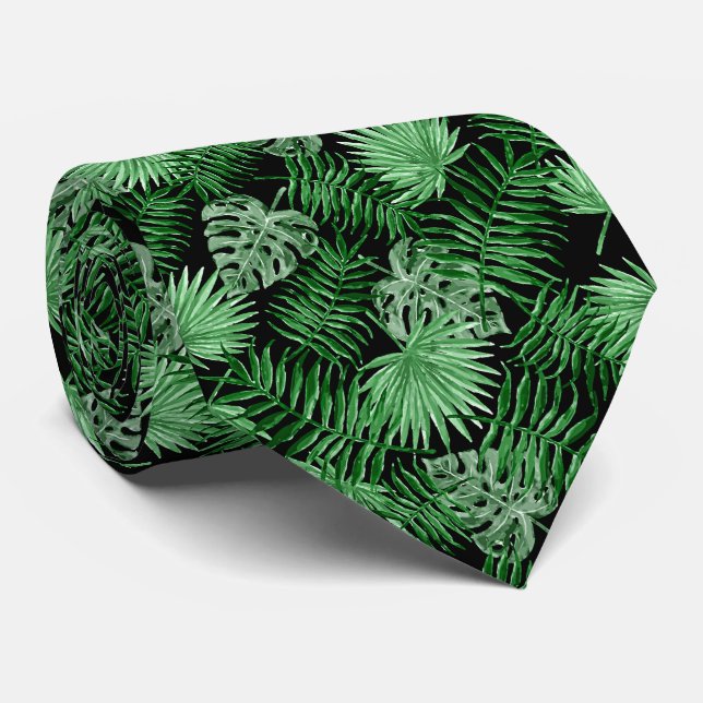 Chic Tropical Green Palm Tree Leaves Summer Art Tie (Rolled)