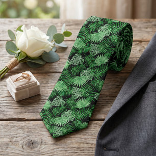 Chic Tropical Green Palm Tree Leaves Summer Art Tie