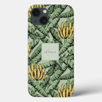 Chic Tropical Green Yellow Banana Leaf Pattern