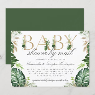 Chic Tropical Greenery Gold Baby Shower By Mail Invitation