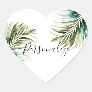 Chic Tropical Leaves  Heart Sticker