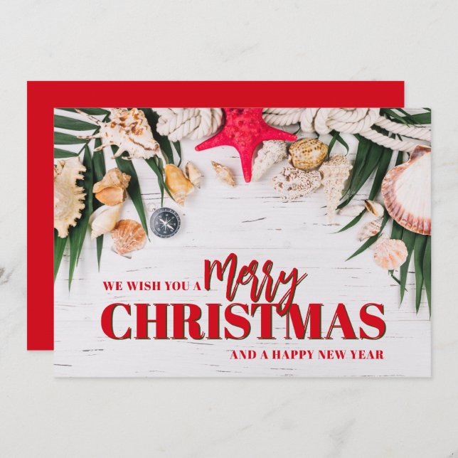 Chic Tropical Merry Christmas Business Logo Holiday Card (Front/Back)