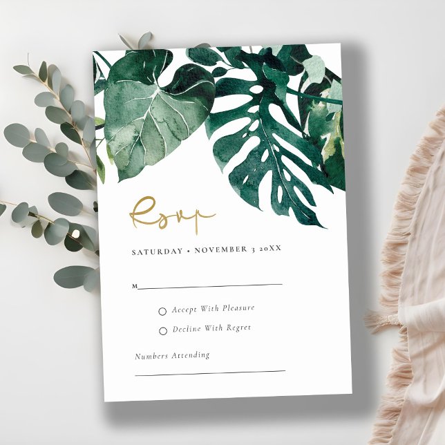 Chic Tropical Monstera Foliage Green Wedding Rsvp Enclosure Card (Creator Uploaded)