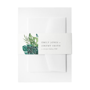 Chic Tropical Monstera Green Leafy Foliage Wedding Invitation Belly Band