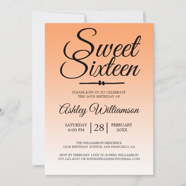 Chic Tropical Orange Ombre Sweet 16 16th Birthday Invitation (Front)