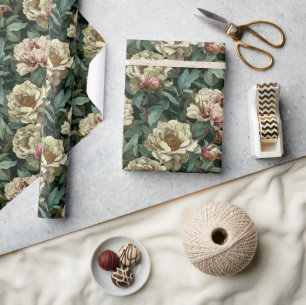 Chic Tropical Peonies Wrapping Paper