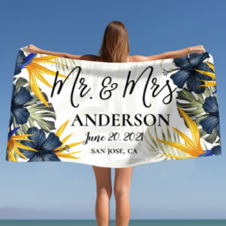 Chic Tropical Personalised Mr. & Mrs. Custom Beach Towel
