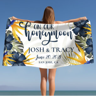Chic Tropical Personalised Wedding Honeymoon  Beach Towel