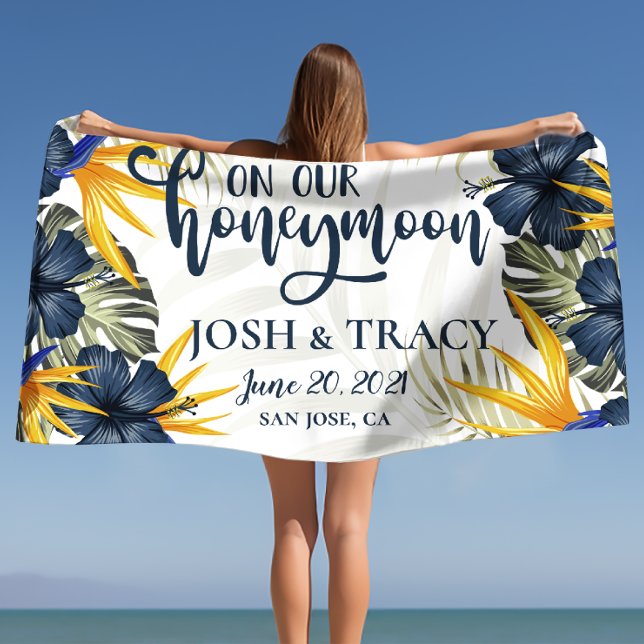 Chic Tropical Personalised Wedding Honeymoon  Beach Towel (Chic Tropical Personalized Wedding Honeymoon Beach Towel)