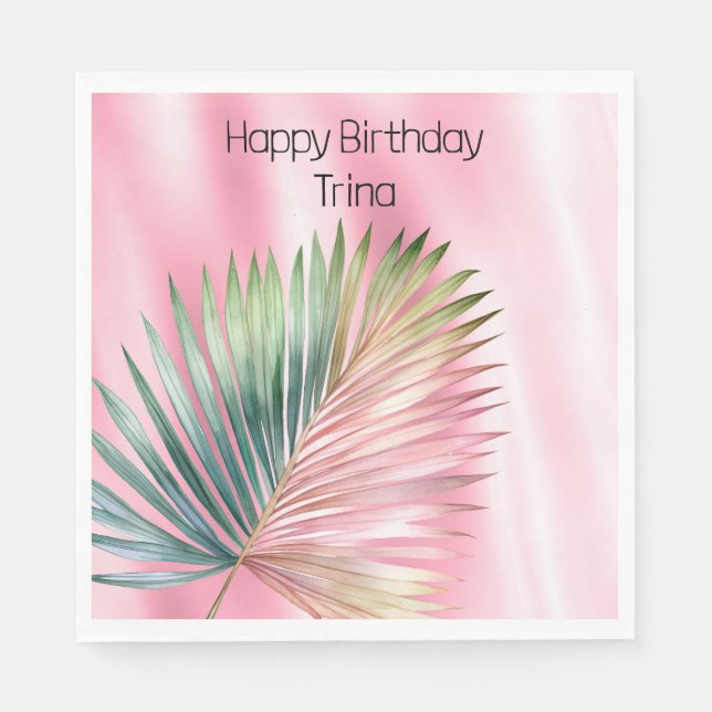 Chic Tropical Pink Green Leaf  Napkin (Front)