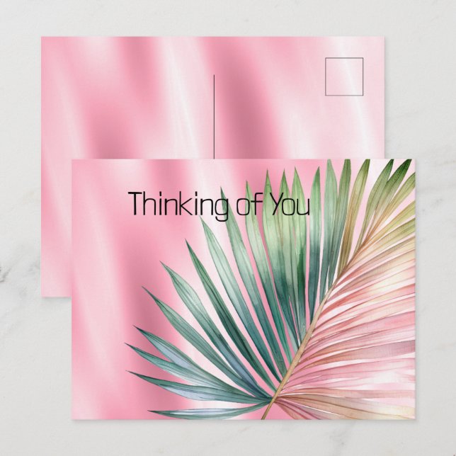 Chic Tropical Pink Green Leaf  Postcard (Front/Back)