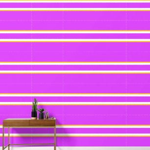Chic Tropical Pink White Yellow Horizontal Stripes Wallpaper