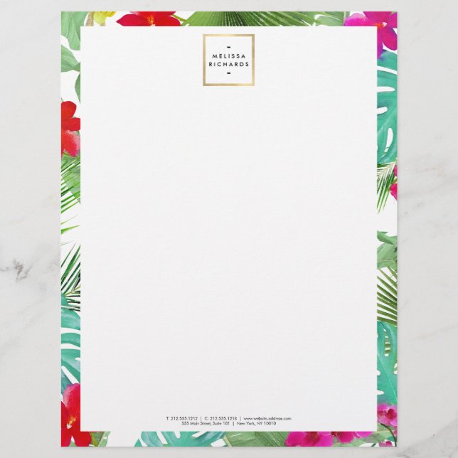 Chic Tropical Print Watercolor Designer Custom Letterhead (Front)