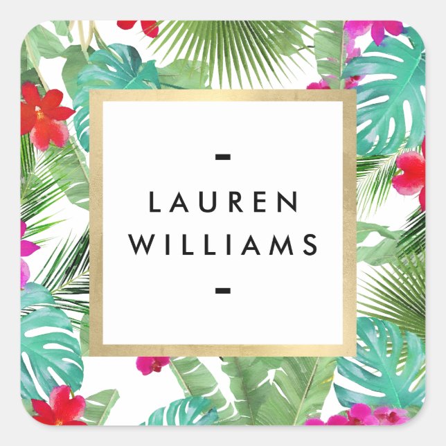 Chic Tropical Print Watercolor Designer Square Sticker (Front)