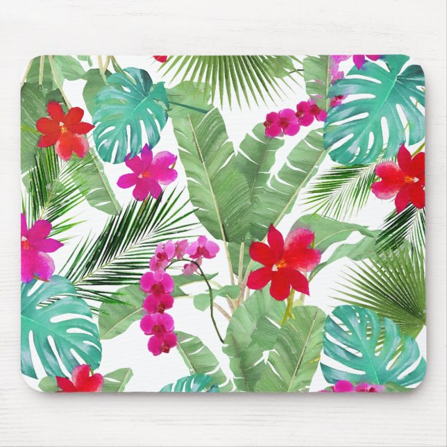 Chic Tropical Print Watercolor Mouse Mat (Front)