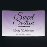 Chic Tropical Purple Ombre Sweet 16 16th Birthday Banner<br><div class="desc">A chic tropical purple ombre design Sweet 16 birthday party banner. The bright purple fades onto a white background. The text "Sweet Sixteen" in black is set in modern script. Elegant 16th birthday party banner for a glamourous Sweet Sixteen, perfect for her, the fashionista who loves modern pattern, luxury and...</div>