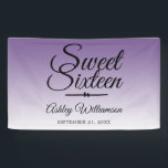 Chic Tropical Purple Ombre Sweet 16 16th Birthday Banner<br><div class="desc">A chic tropical purple ombre design Sweet 16 birthday party banner. The bright purple fades onto a white background. The text "Sweet Sixteen" in black is set in modern script. Elegant 16th birthday party banner for a glamourous Sweet Sixteen, perfect for her, the fashionista who loves modern pattern, luxury and...</div>