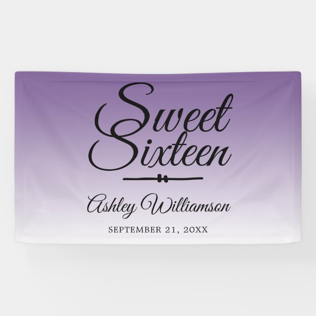 Chic Tropical Purple Ombre Sweet 16 16th Birthday Banner (Horizontal)