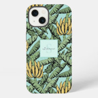 Chic Tropical Turquoise Yellow Banana Leaf Pattern
