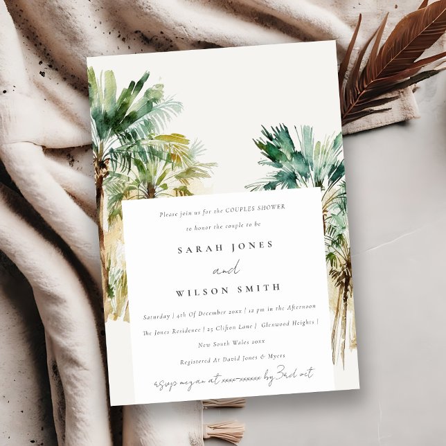 Chic Tropical Watercolor Palm Trees Couples Shower Invitation (Creator Uploaded)