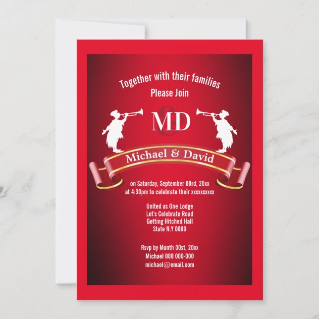 Chic trumpet blowers formal banner wedding invitation (Front)