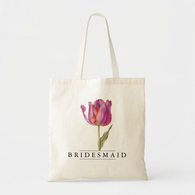 Chic Tulip Floral Botanical-Personalise-Budget Tote Bag (Front)