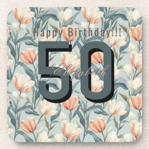 Chic Tulip Flower Surprise Birthday Party Coaster