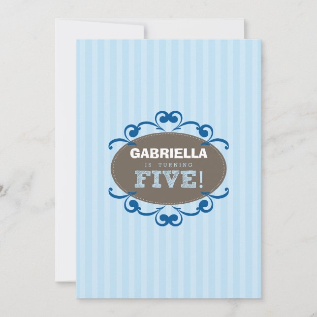Chic Turning 5 Birthday Party Invitation (blue) (Front)