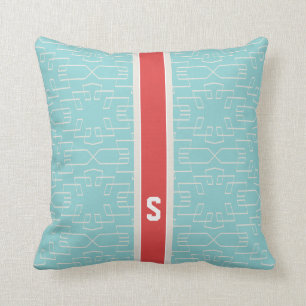 Chic turquoise abstract geometric pattern monogram cushion