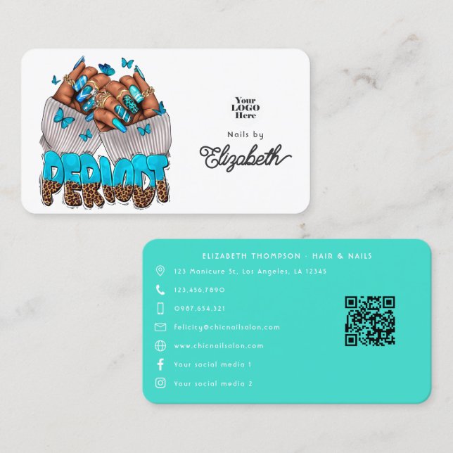 Chic Turquoise African American Nail Salon Business Card (Front/Back)