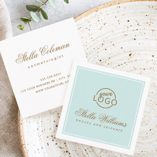 Chic turquoise aqua blue custom logo minimalist square business card