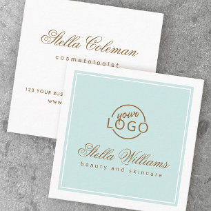 Chic turquoise aqua blue custom logo minimalist square business card