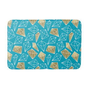 Chic Turquoise Aqua Blue Gold Diamonds Bath Mat