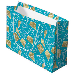 Chic Turquoise Aqua Blue Gold Diamonds Birthday Large Gift Bag