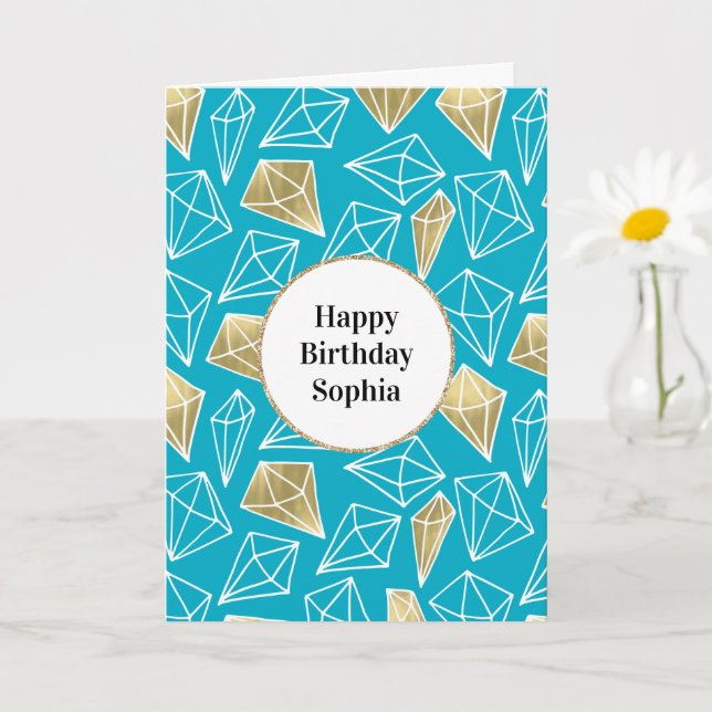 Chic Turquoise Aqua Blue Gold Diamonds   Card (Small Plant)