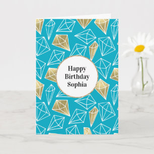 Chic Turquoise Aqua Blue Gold Diamonds   Card