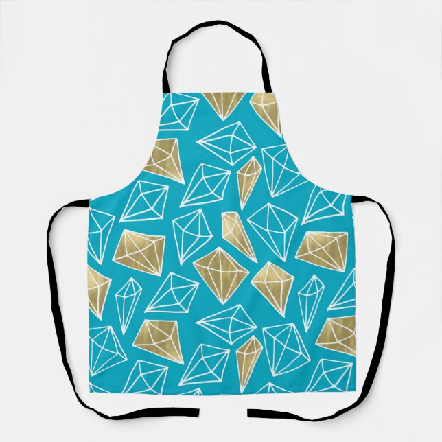 Chic Turquoise Aqua Blue Gold Diamonds Christmas Apron (Front)
