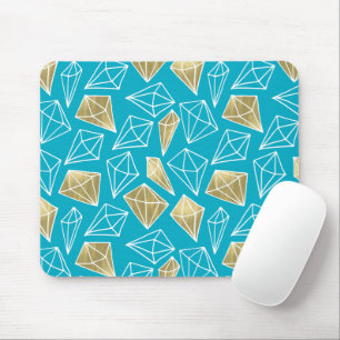 Chic Turquoise Aqua Blue Gold Diamonds Christmas Mouse Mat