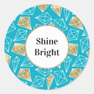 Chic Turquoise Aqua Blue Gold Diamonds Classic Round Sticker