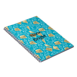 Chic Turquoise Aqua Blue Gold Diamonds   Notebook