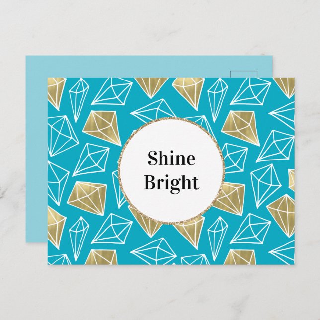 Chic Turquoise Aqua Blue Gold Diamonds   Postcard (Front/Back)