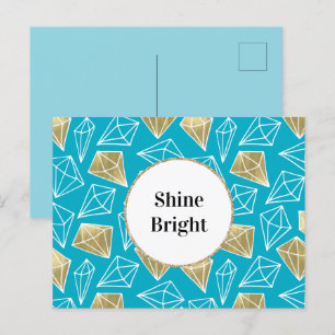 Chic Turquoise Aqua Blue Gold Diamonds   Postcard