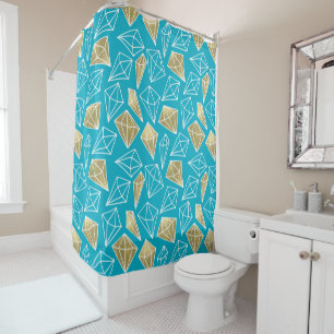 Chic Turquoise Aqua Blue Gold Diamonds Shower Curtain