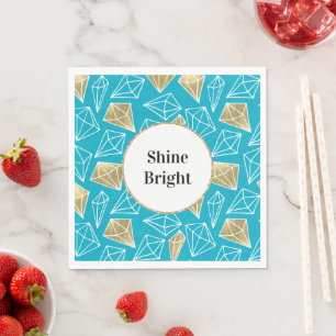 Chic Turquoise Aqua Gold Diamonds Glitter birthday Napkin